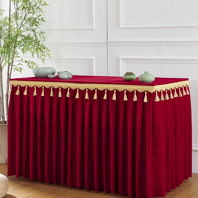 定做加厚金丝绒桌m布家用桌裙商务活动桌套办公会议室桌罩签到台