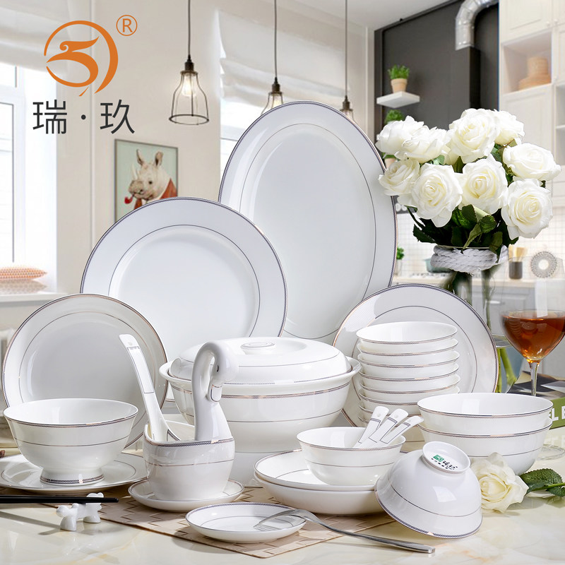 56头骨瓷餐具套装家用碗碟套装西式陶瓷碗筷盘子欧式创.意碗盘组