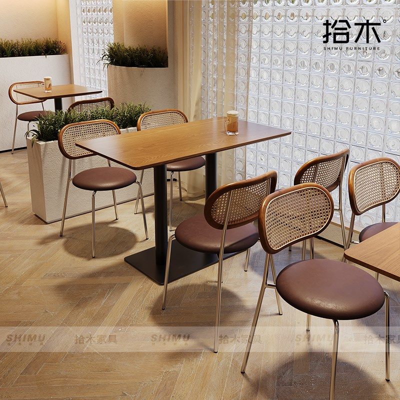 咖啡厅桌椅组合实木商o用西餐厅长桌复古工业风餐饮家具奶茶店椅