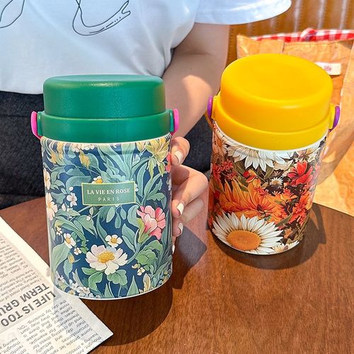 高颜值保温壶316不锈钢便捷提手焖烧杯女家用保S温桶焖粥杯上班族