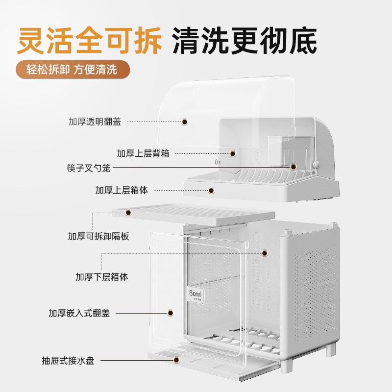 碗筷收纳盒厨房碗架带盖家用放餐具装H碗箱碟盘沥水置物架塑料碗