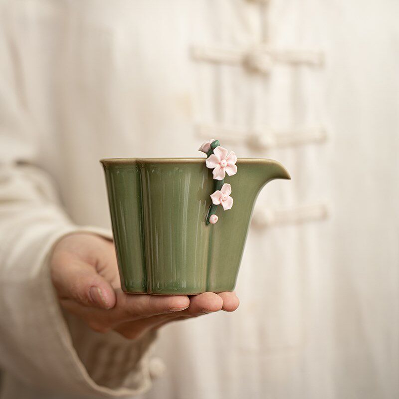 闲暇生活手工复古捏花公道v杯家用泡茶分茶器功夫茶具配件匀杯茶
