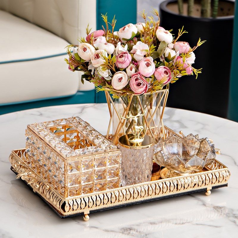 轻奢家居客厅纸巾盒托盘u花瓶家用茶几餐厅水晶抽纸盒搭配组合,家居饰品,家饰软装搭配套装,淘宝优惠券,粉丝福利购,淘宝优惠卷