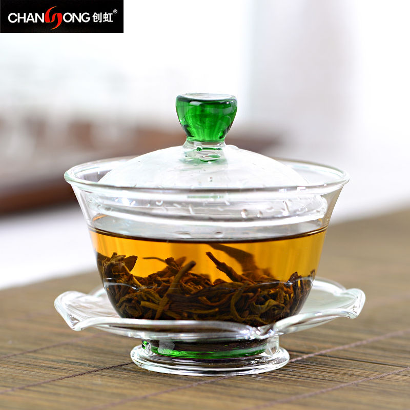 加厚玻璃功夫茶盖碗 大号纯手工泡茶壶耐热茶杯茶具茶Y海茶具配件