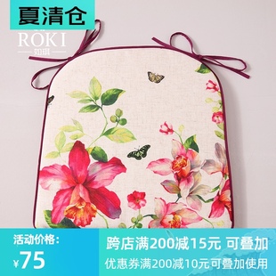 田园坐垫涤麻花m卉印花椅垫椅子垫餐椅垫座垫加厚防滑可拆洗 欧式