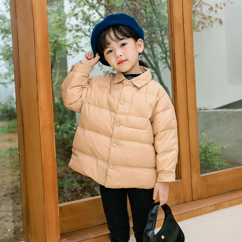 日本品质出口新款儿童衬衫领轻薄羽绒服男童女童羽绒外套90白鸭绒
