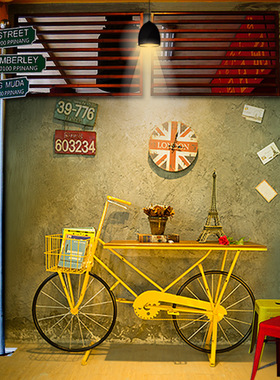 彩色自行车桌子落地摆件美式复古咖啡店铺馆橱窗陈列品Z酒吧装饰