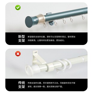 罗马杆下滑轨道加厚n铝合金静音滑轮无需窗帘盒顶装侧装客厅卧室