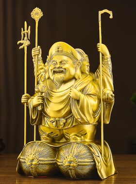 好货三面大黑天财神佛像摆件黄铜财神爷密宗护法菩萨家用公司店铺