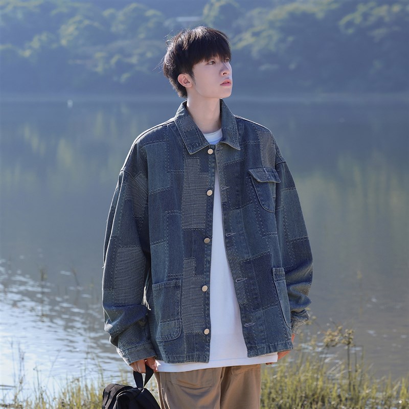 牛仔外套男2024春季新款美式复古痞帅高级感水洗宽松休闲翻领夹克