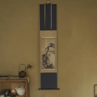 是名一鹿  日式茶挂禅意国画松树祖师图工笔写意装饰茶空间挂画