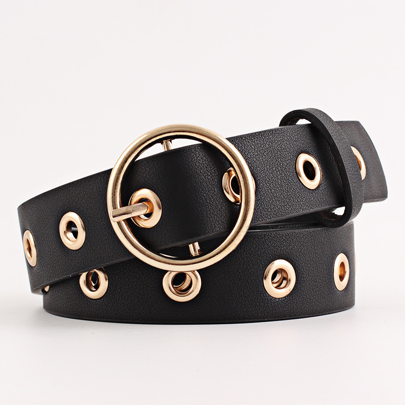 Women Leather Belt Round Metal Pin Buckle Circle Belts Hot B