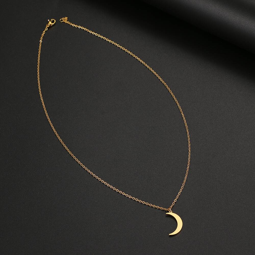 Stainless Steel Necklace New Fashion Moon Chain Pendant Simp