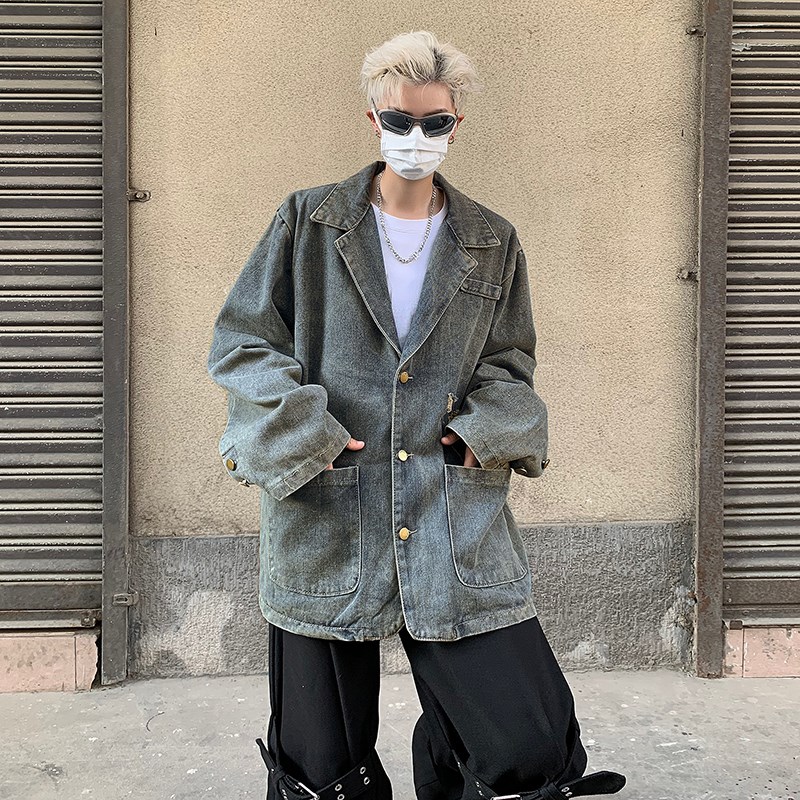 牛仔外套男春秋季美式高街vibe宽松休闲水洗做旧潮牌痞帅西服夹克