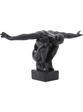 北欧极简人物摆件玄关抽象飞翔者动作装饰品黑色树脂工艺品摆设