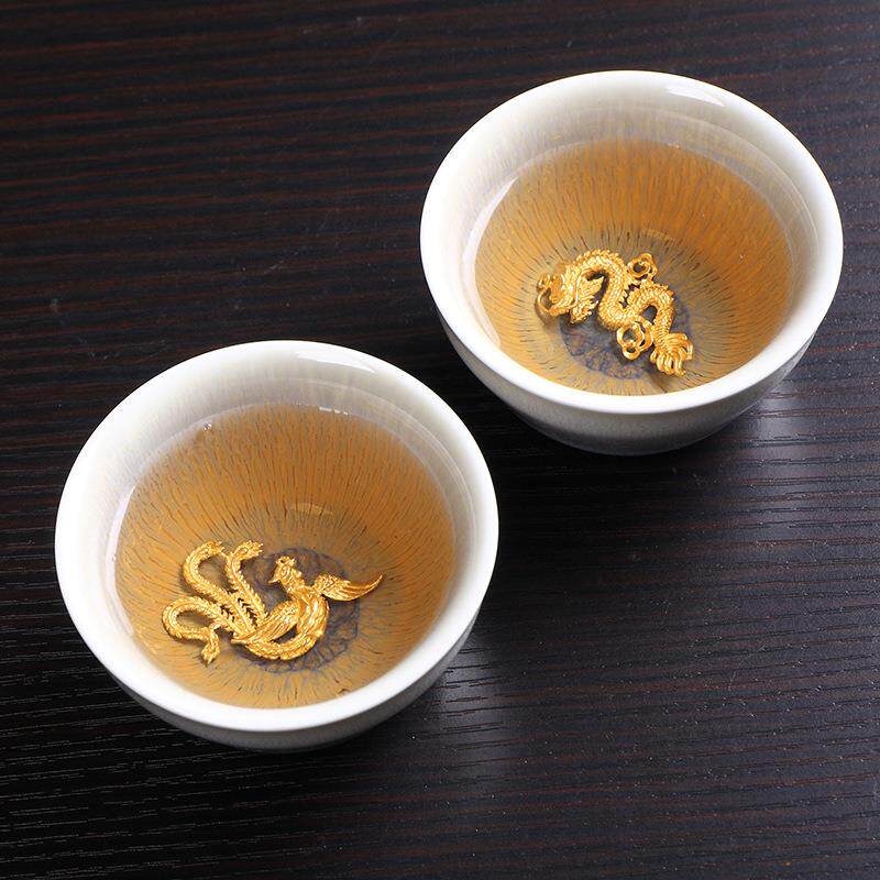 镶银窑变天目陶瓷茶杯茶碗钧窑品茗杯银鱼单杯功夫茶具主人杯茶盏