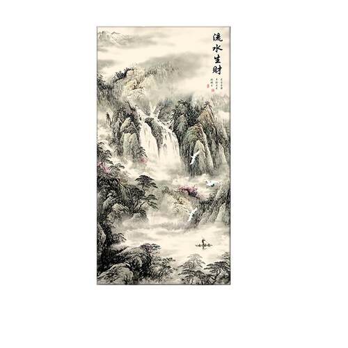 入户玄关装饰画新中式现代简约竖版过道走廊背景墙客厅山水画挂画