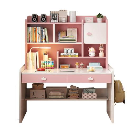 实木儿童书桌书架一体桌子小学生学习桌卧室写字桌椅套装家用升降
