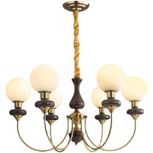 法式 复古全铜客厅书房衣帽间灯具 中古风实木卧室餐厅魔豆吊灯美式