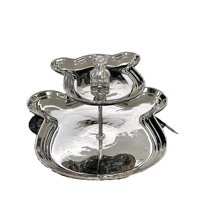 奢陶瓷电镀熊头果盘轻颜值客果盘高厅饰茶几装点心盘分格甜品台展