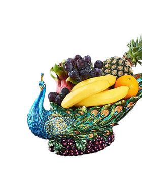 家居桌面孔雀果盘电视柜玄关装饰零食水果盘收纳树脂工艺品摆件