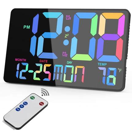 遥控彩色大字体闹钟LED时钟床头钟大屏幕电子钟墙壁挂钟工厂