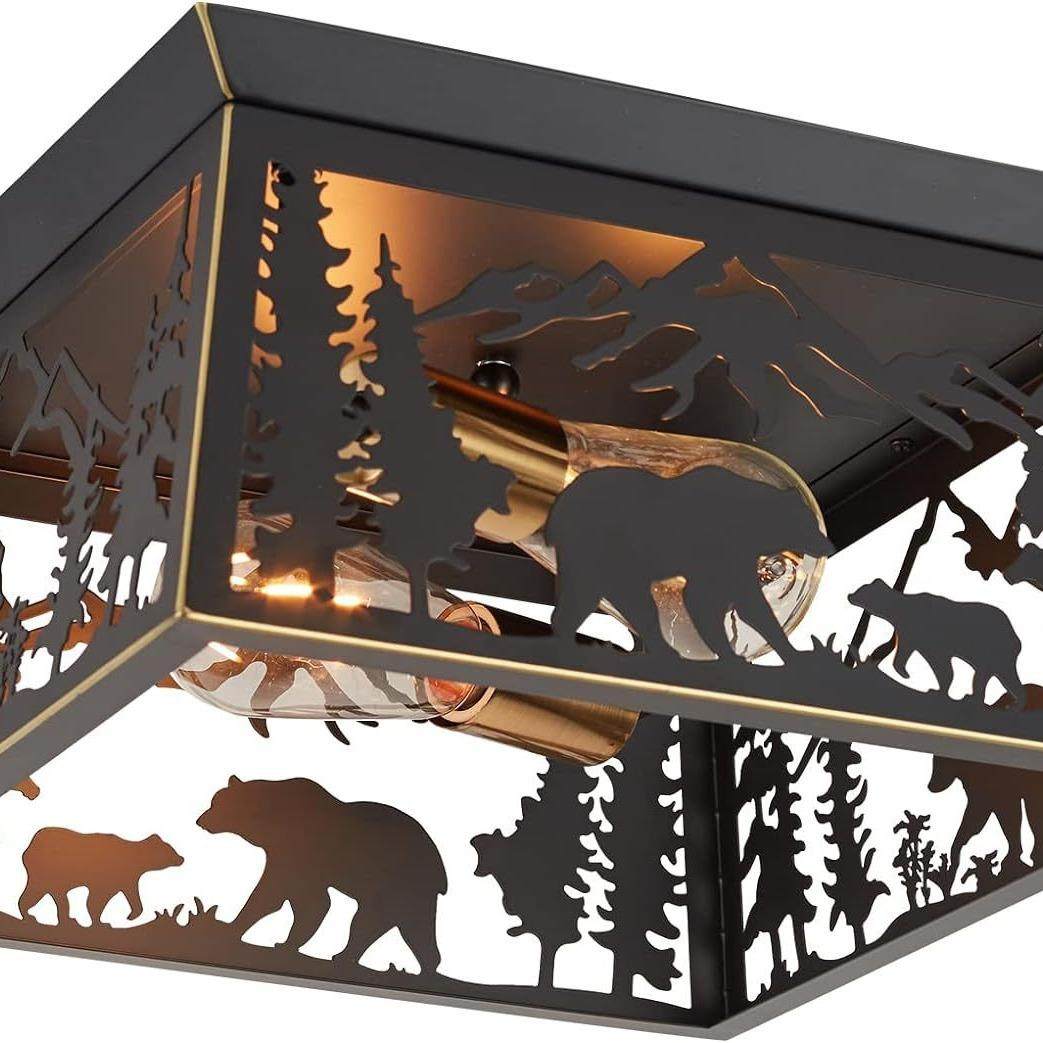 鹿熊吸顶灯黑扫金边铁艺天花板灯美式复古工艺风图案可设计,家装灯饰光源,客厅吸顶灯,淘宝优惠券,粉丝福利购,淘宝优惠卷