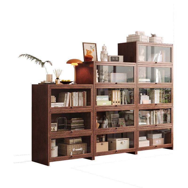 全实木书架置物架落地玻璃门柜子储物柜家用儿童客厅展示防尘书柜