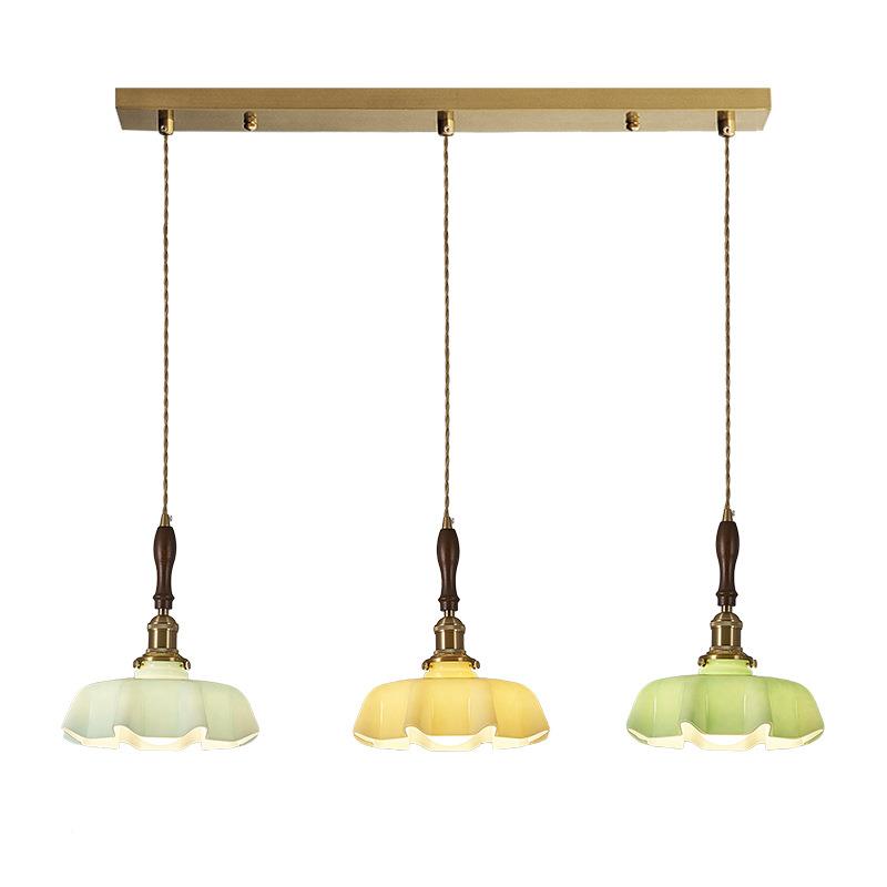 中古风法式古花苞126玻璃吧灯日式台奶风胡桃木餐桌油灯具餐厅复