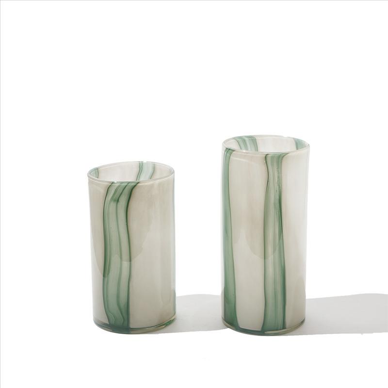 高级感条纹玻璃花瓶摆件轻花奢高档桌WG2670厅面插客花装饰器样板