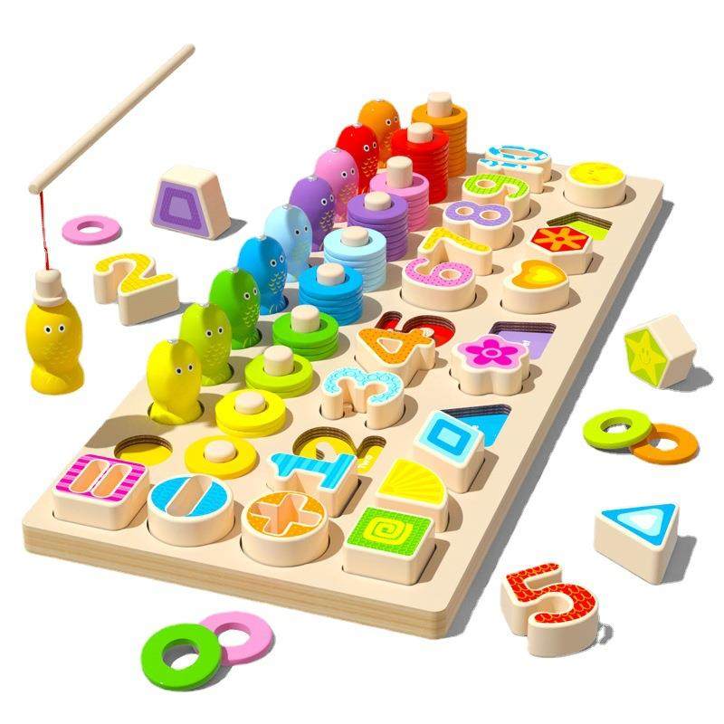 木制儿童益智开发对数板卡通彩色钓鱼游戏木质手抓立体拼图,玩具/童车/益智/积木/模型,拼图/拼板,淘宝优惠券,粉丝福利购,淘宝优惠卷