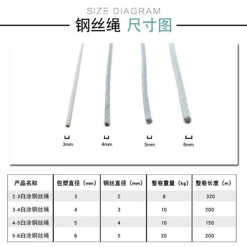 包胶白皮钢丝绳带皮钢丝线涂塑镀锌钢丝绳