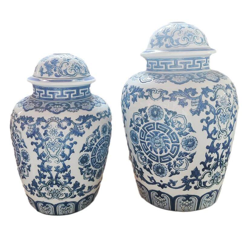 中式青花瓷创意灯座装饰品客厅样板房布景陶瓷花瓶工艺品摆件