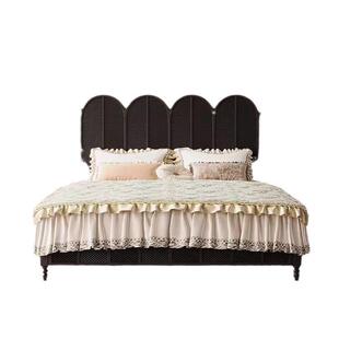 美式全实木床一米八主卧复古黑色中古风双人雕花婚床罗马柱公主床