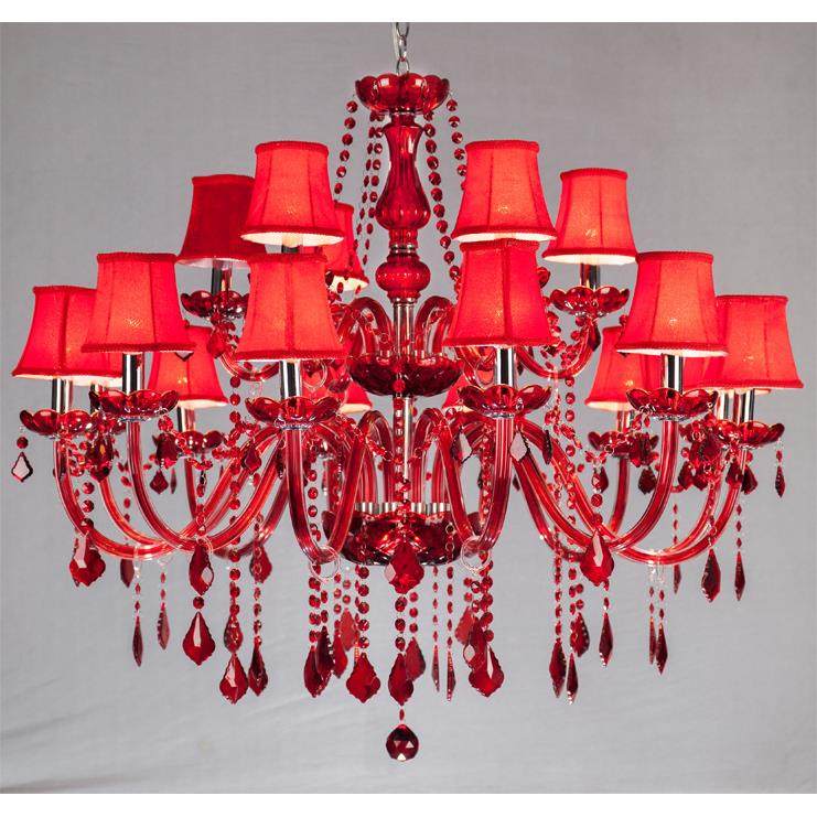 12+6双层红色水晶吊灯真2层18头红色玻璃吊灯蜡烛灯适合婚庆KTV,家装灯饰光源,智能吊灯,淘宝优惠券,粉丝福利购,淘宝优惠卷