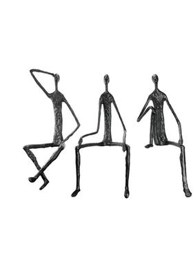 现代简约黑色抽象人像雕塑摆件样板房售楼处玄关坐姿人物软装饰品