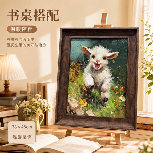 《深林欢跳小羊油画》系列二/38*48布面客厅玄关艺术油画治愈系挂