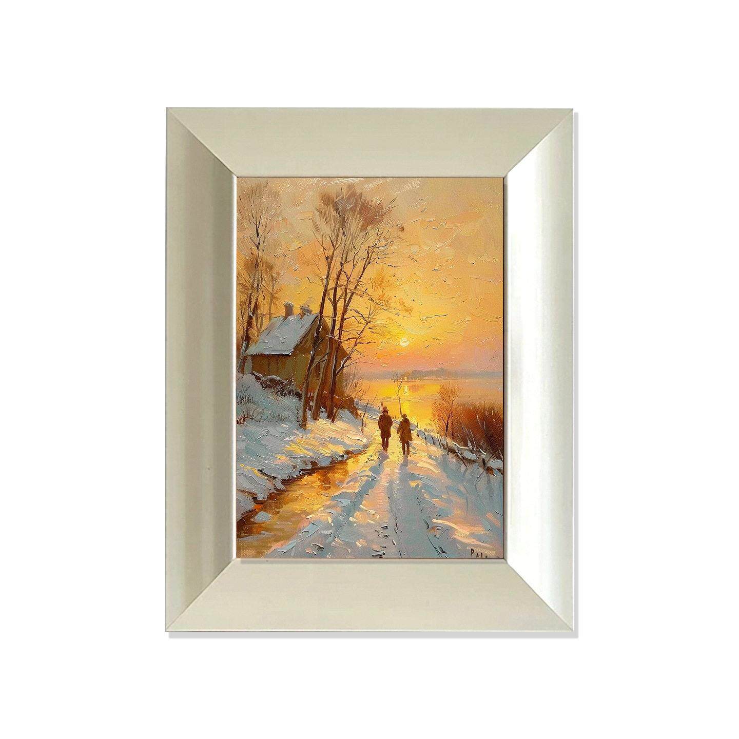 欧式冬日雪景油画装饰画卧室床头摆画复古风景玄关民宿酒店挂画