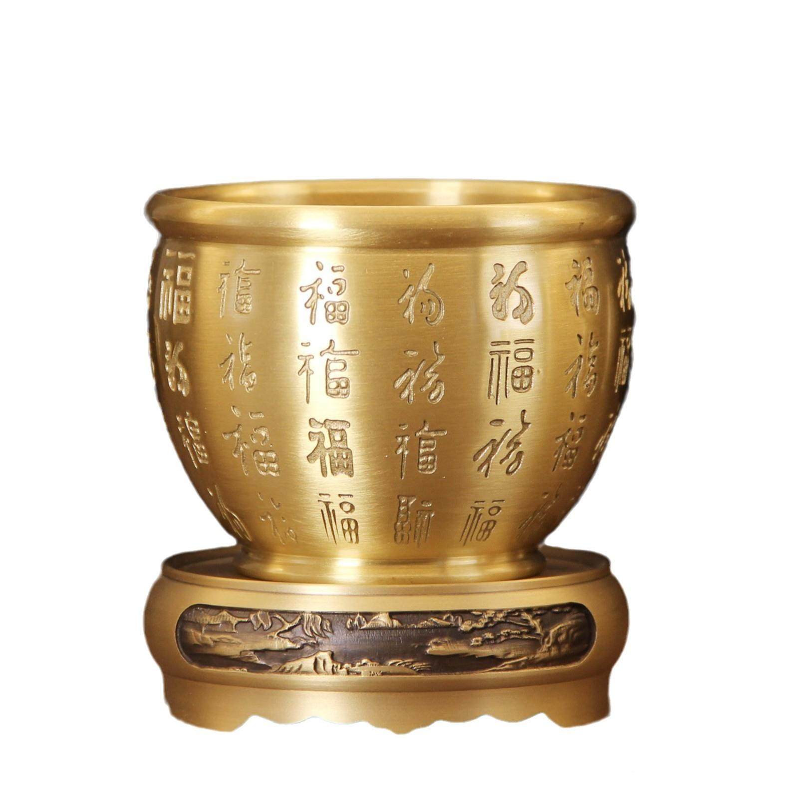 全铜水BTY缸小字福聚宝缸精聚雕宝盆黄零钱罐办公室百客厅工艺品,家居饰品,装饰摆件,淘宝优惠券,粉丝福利购,淘宝优惠卷
