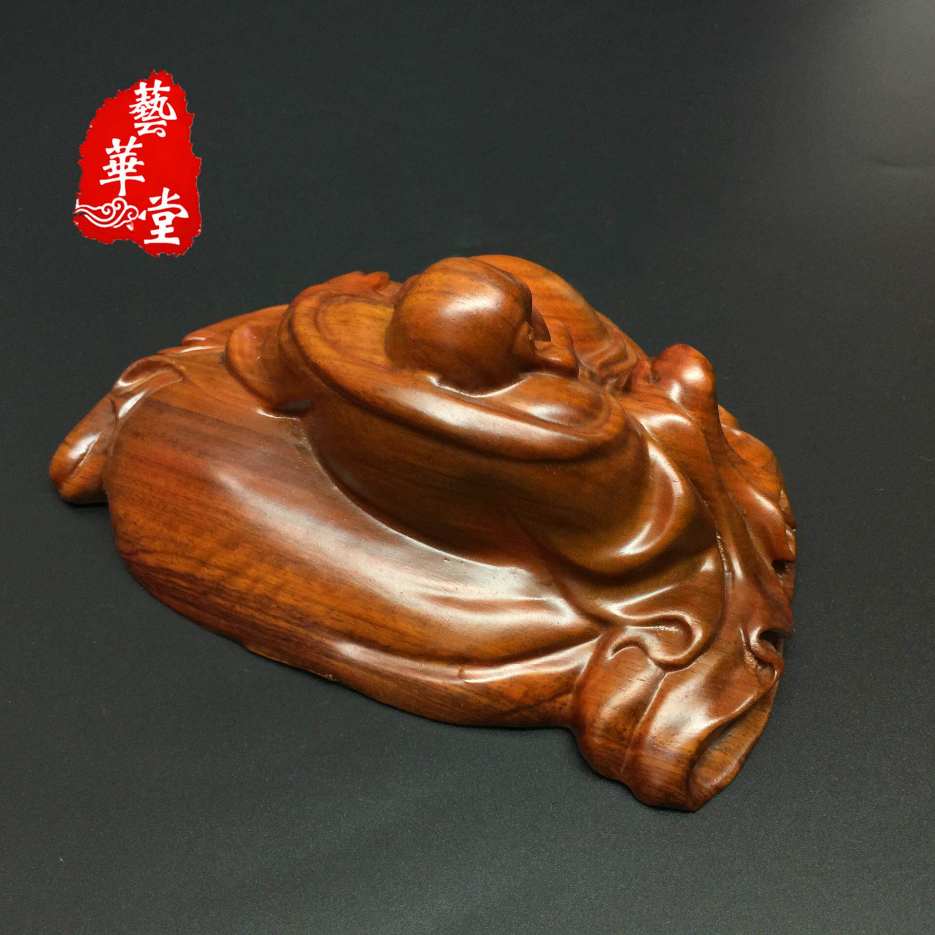 卧坐笑佛弥勒黑檀花梨木雕刻汽车摆件商务雕刻木质工艺品