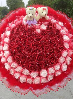厂家直PXM供9朵仿束真玫瑰卡通花泰9迪熊花束情人节花束礼物
