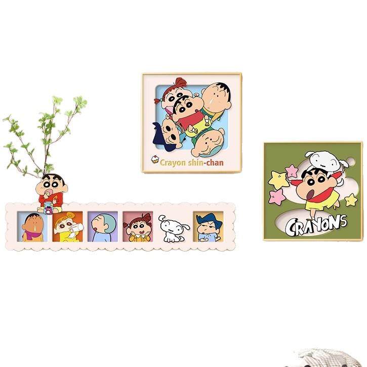 多巴胺客厅装饰画卡通蜡笔小新沙发空白墙挂画创意绿植儿童房墙画