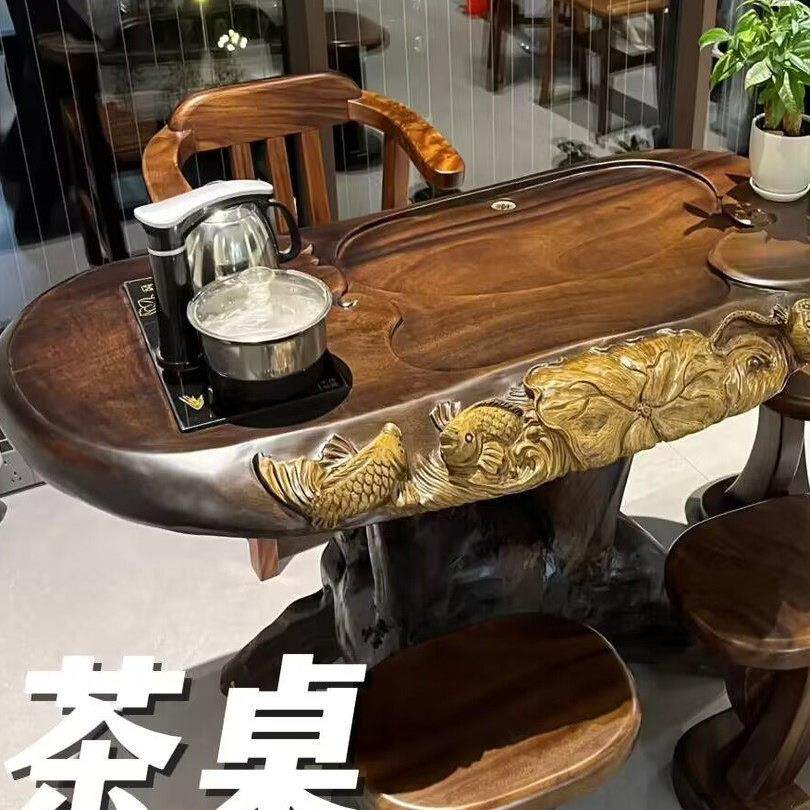 胡桃木根雕茶台实木茶几整体树根茶桌原木树头雕刻花梨木树桩茶海