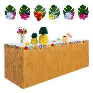 夏裙威夷苏稻草桌帘龟背叶木槿花水果FCT纸质吸管组合桌流新