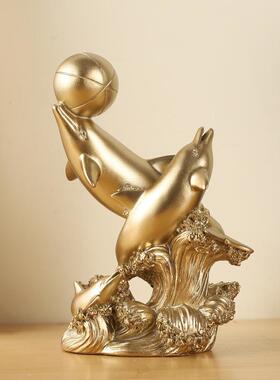创意金色海豚家居摆件办公室客厅玄关电视柜海豚装饰乔迁开业礼品