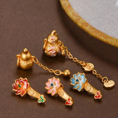 新款沙金小滴溜吊坠 黄金色仿和田玉翡翠玉石吊饰手串配饰配件