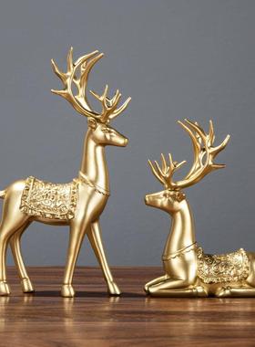 创意轻奢风麋鹿装饰品开业礼品家居玄关酒柜电视柜高级感艺术摆件