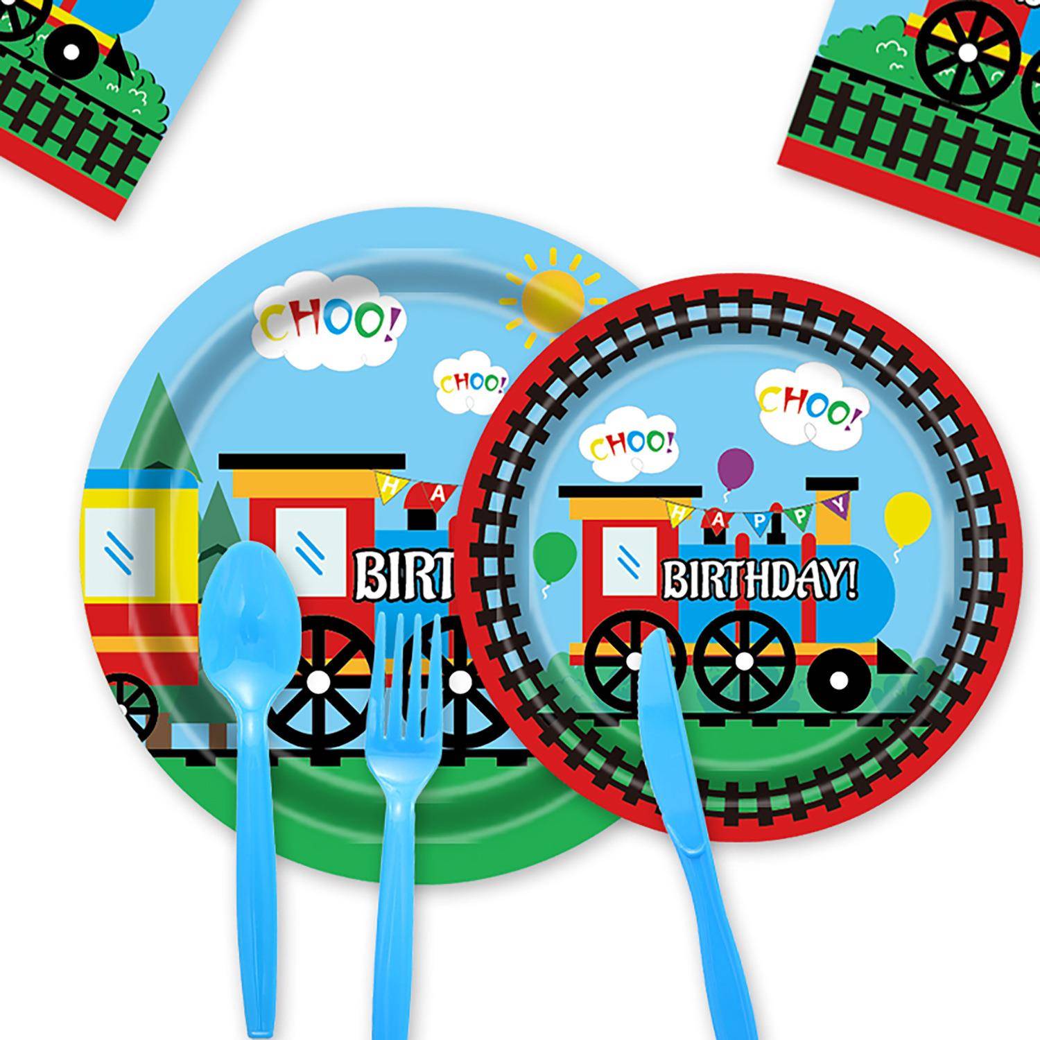 可爱卡通小火车主题一次性派对纸巾纸盘儿童生日派对纸杯餐具套装