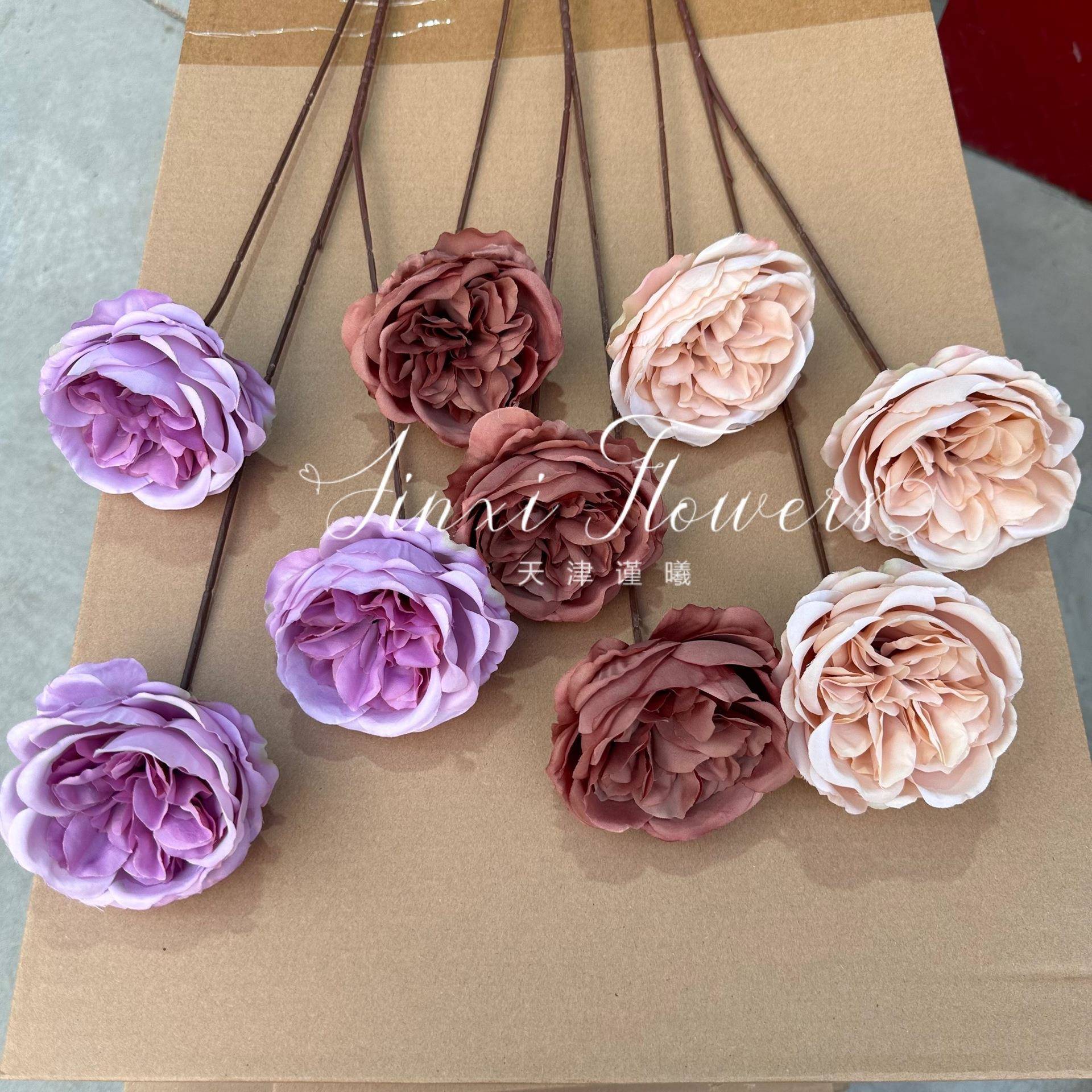 仿真花3头奥斯汀玫瑰花娟花家居软装假花婚礼婚庆装饰月季装饰花