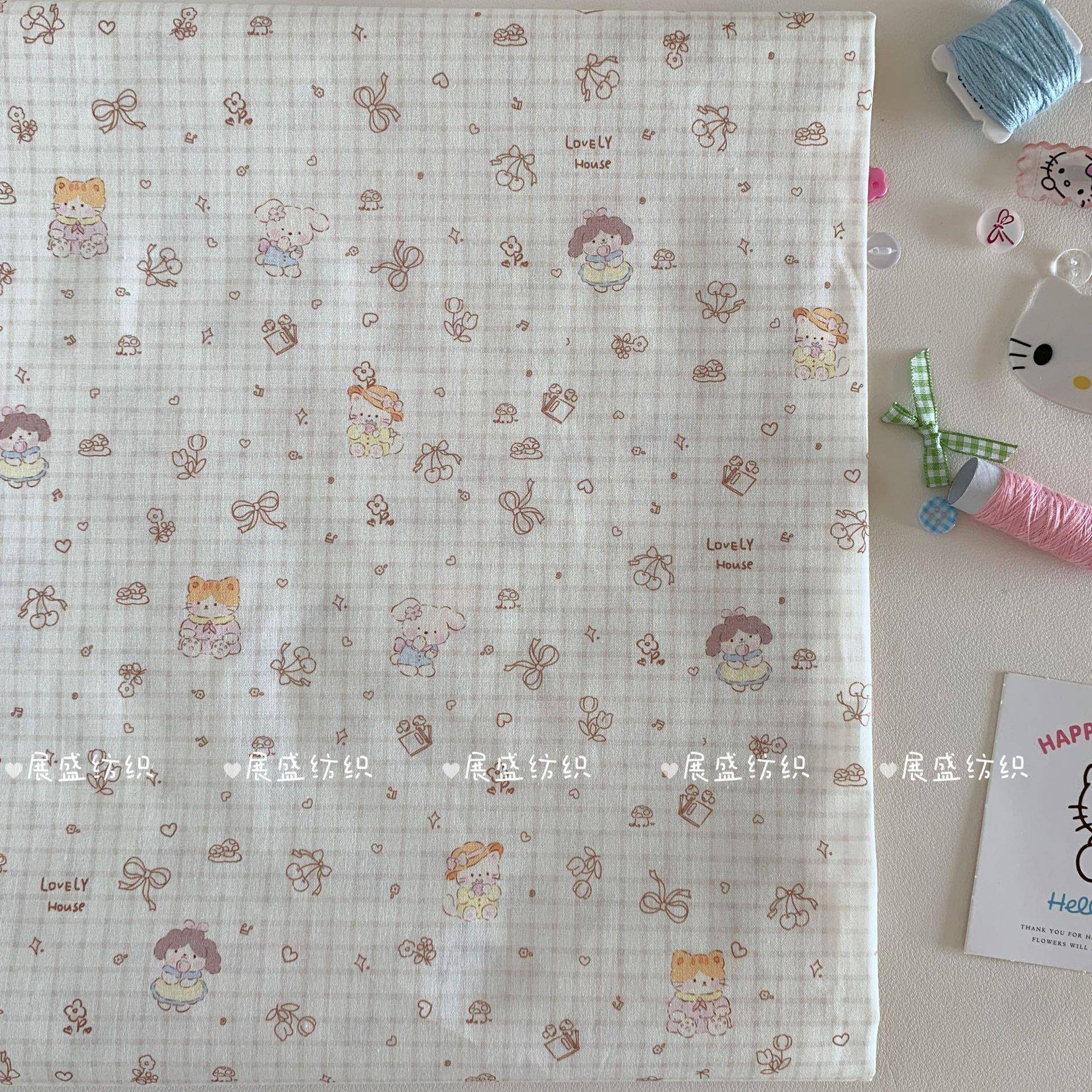 全棉40支韩版可爱卡通动物猫咪印花面料 手工箱包家居服睡童装DIY